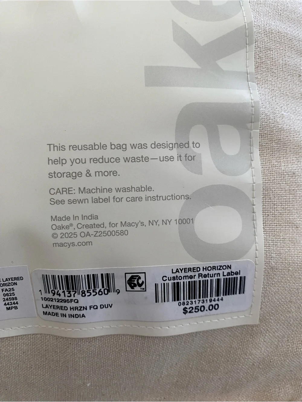 Oake Layered Horizons 3 Pc  Full / Queen Natural Cotton Duvet Set - MSRP $250